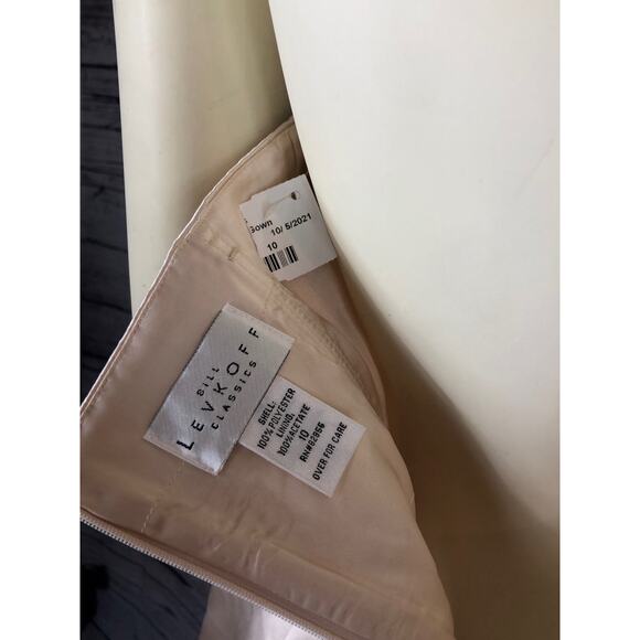 NWT Bill Levkoff Tan Satin Brown Belt Strapless Formal Bridesmaid Dress size 10 - Picture 10 of 12